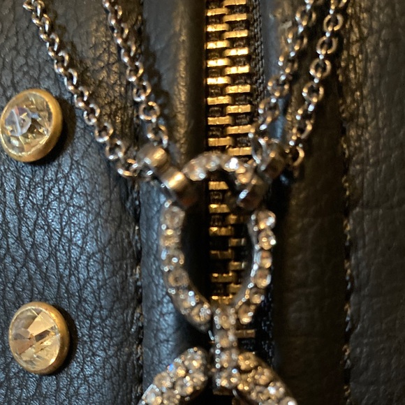 Necklace, 2 Hoops of Faux Crystals, Double chain meets at the top of the pendant - Picture 3 of 14